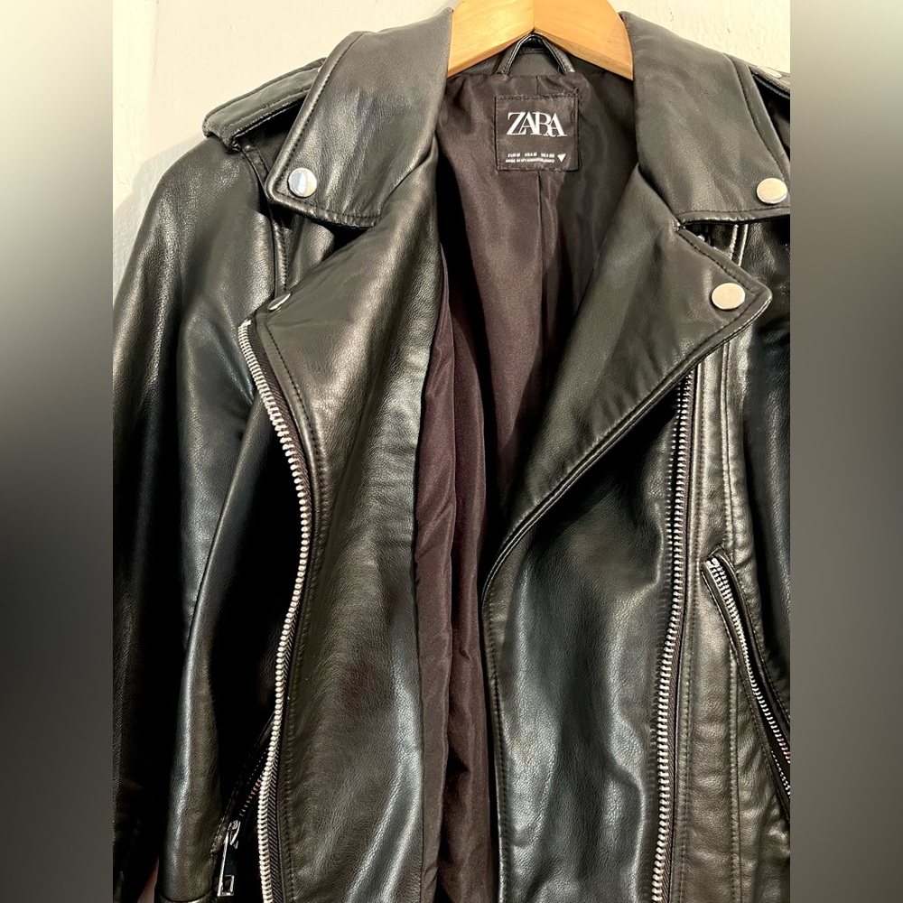 New Zara Women’s Motorcycle Leather Jacket - Picture 6 of 7